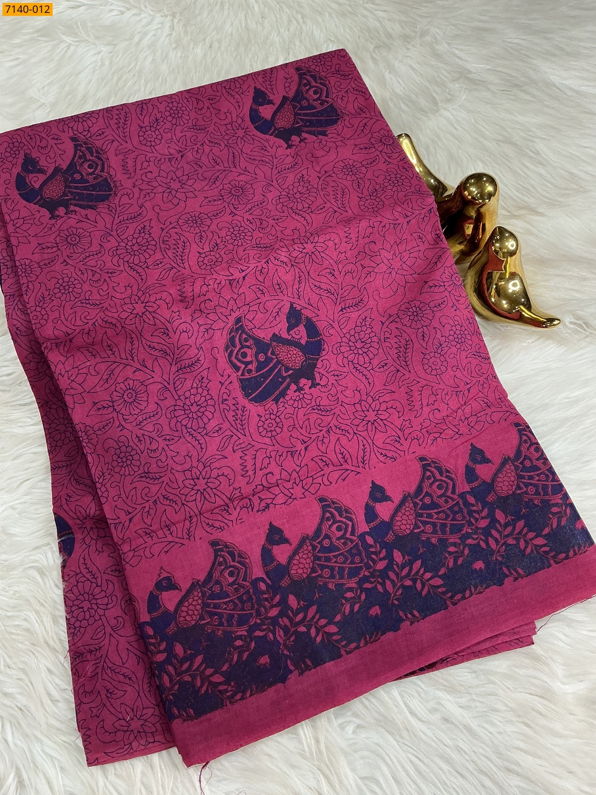 Purple Kalamkari Printed Cotton Saree