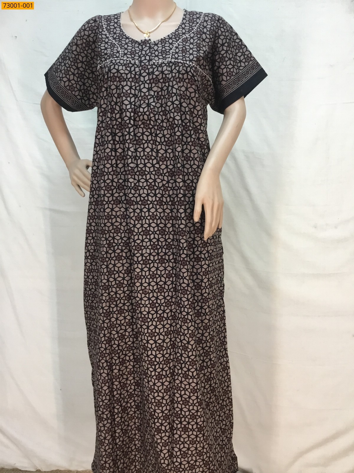 Brown Cotton Printed Nighty