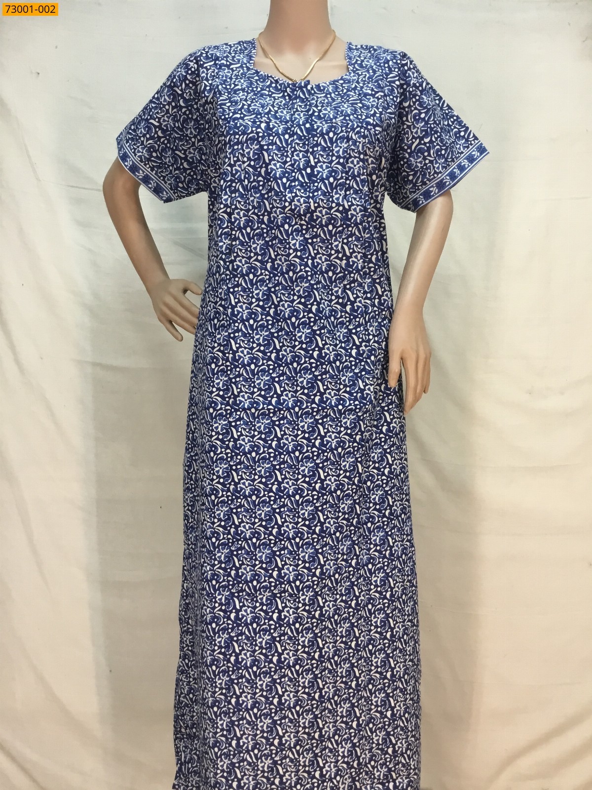 Blue Cotton Printed Nighty