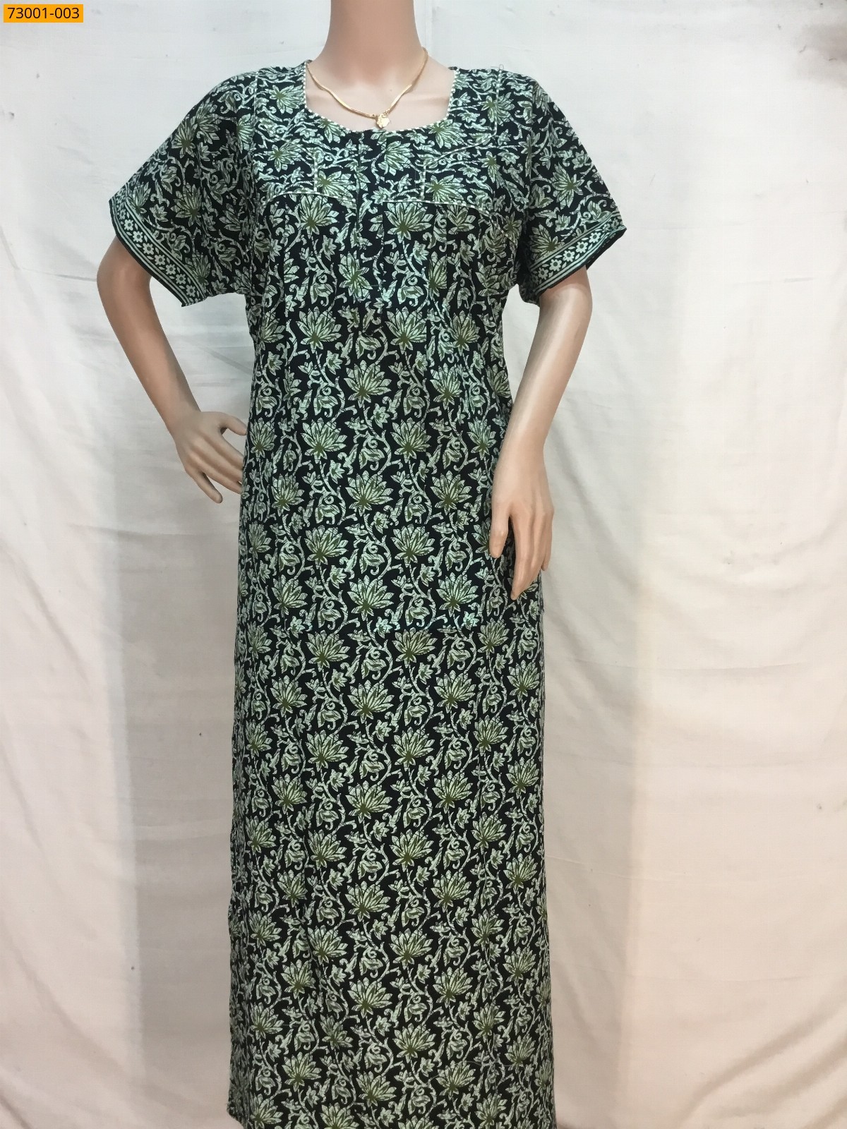 Green Cotton Printed Nighty