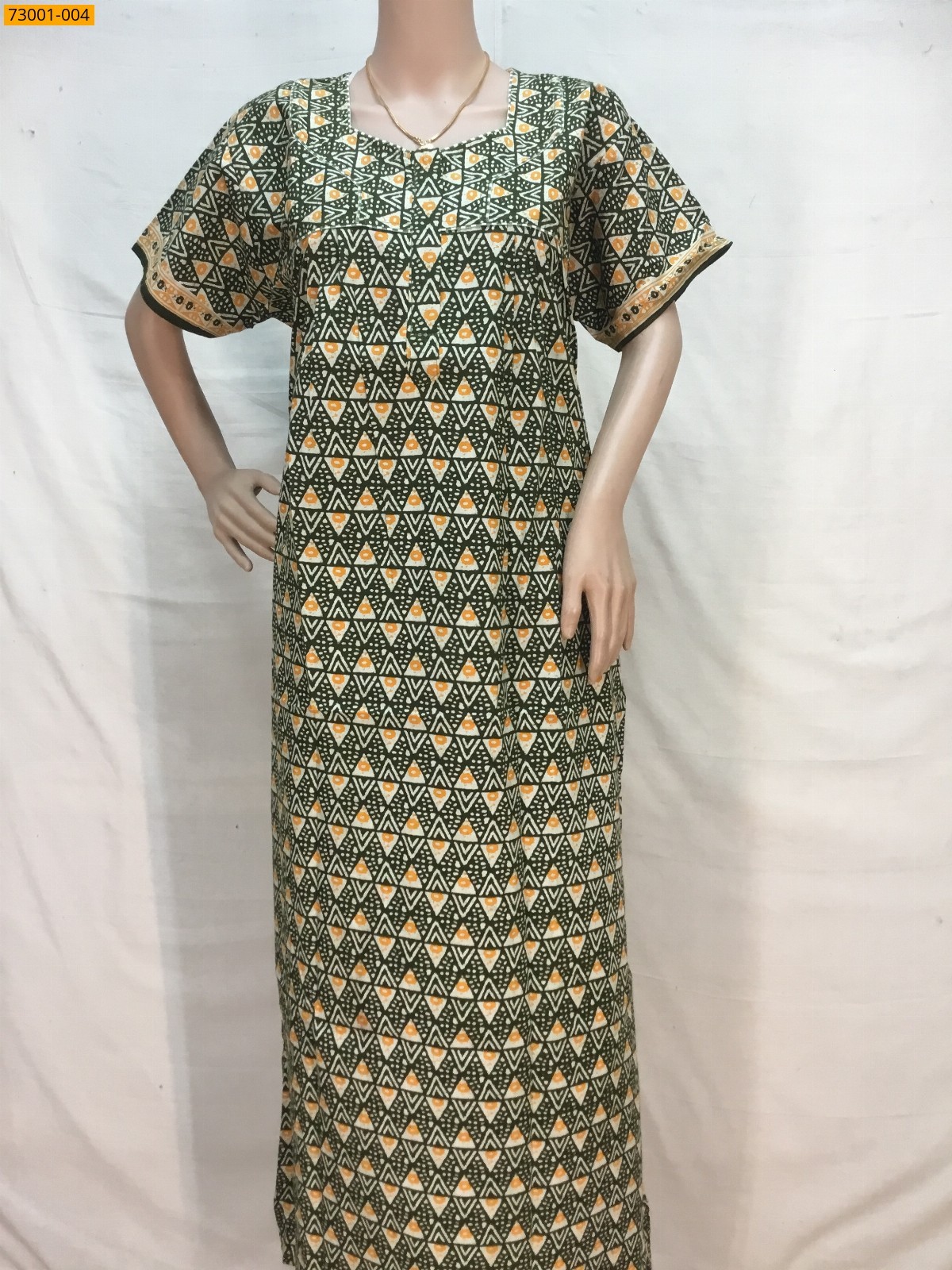 Green Cotton Printed Nighty