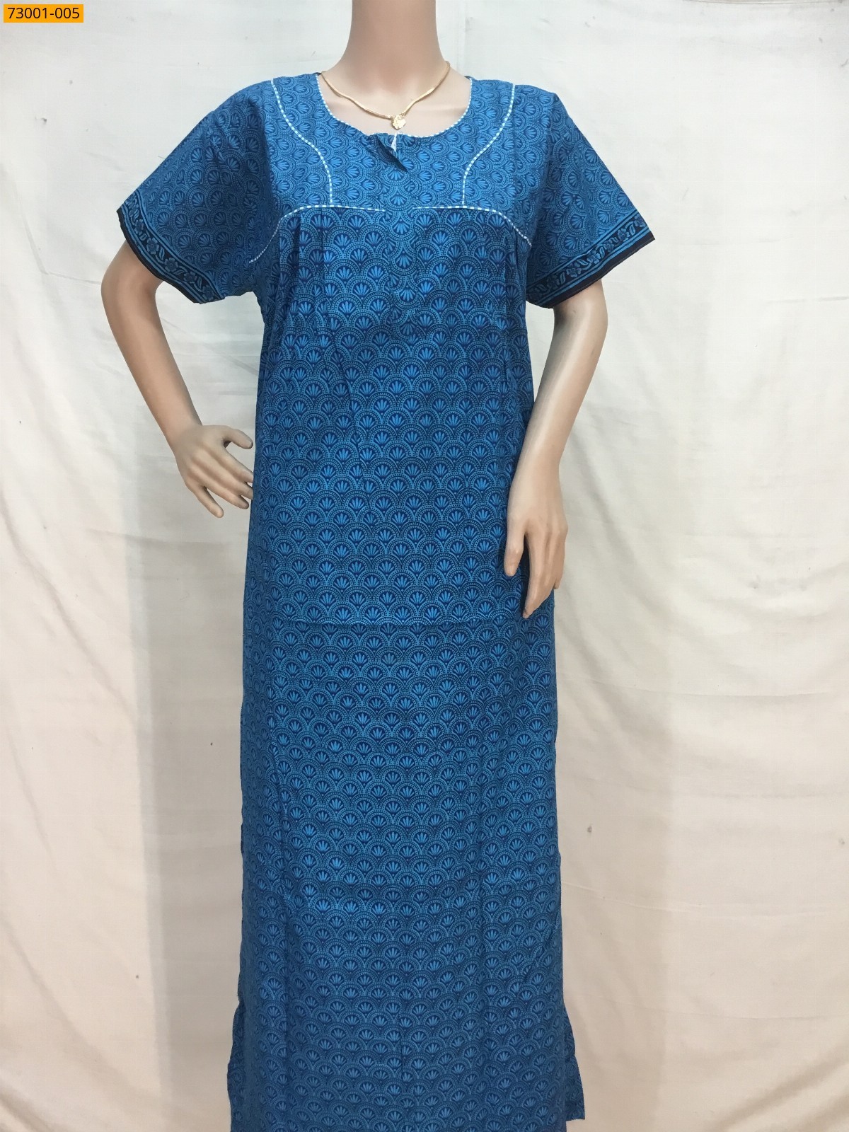 Blue Cotton Printed Nighty