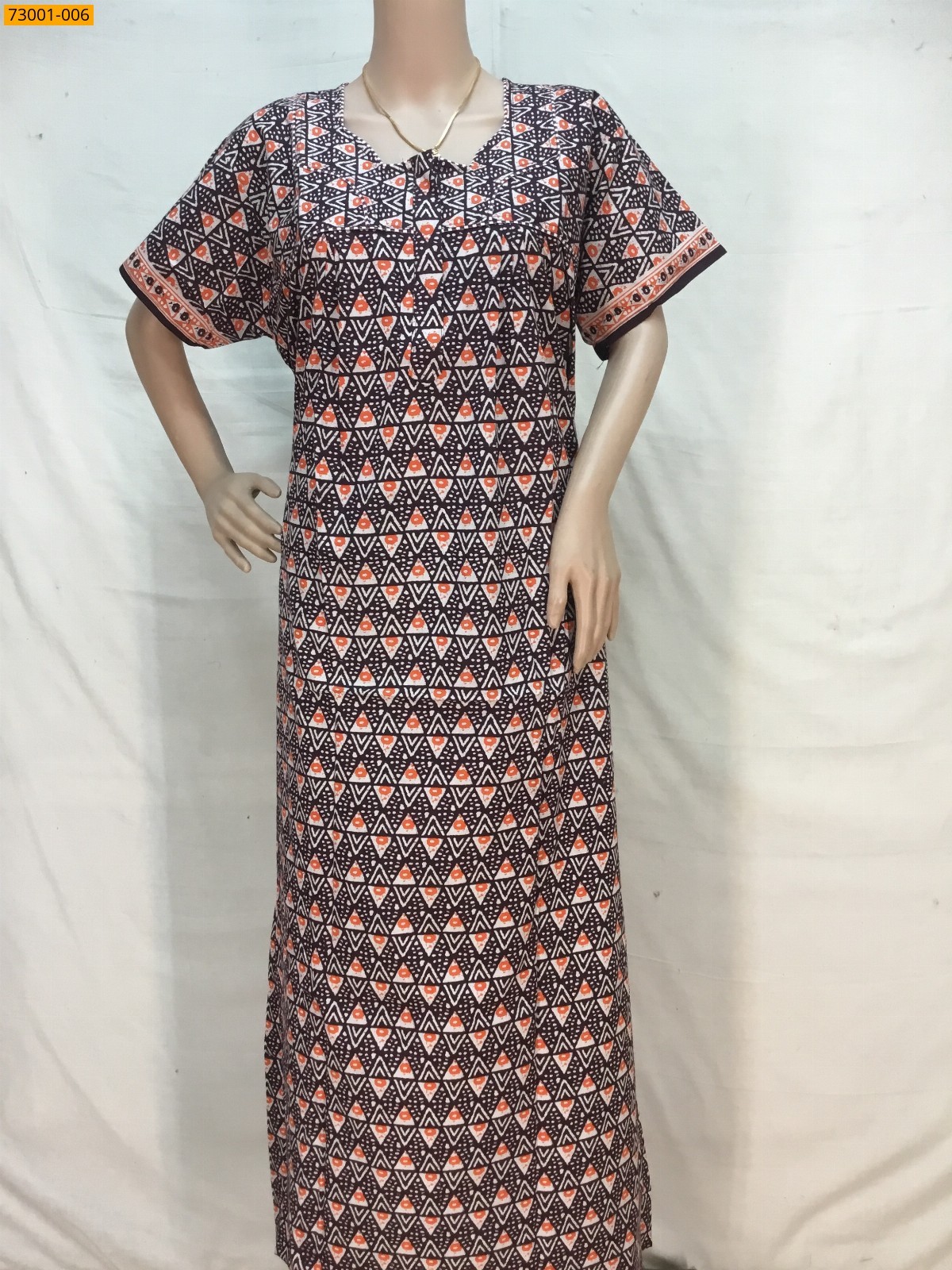 Dark Brown Cotton Printed Nighty