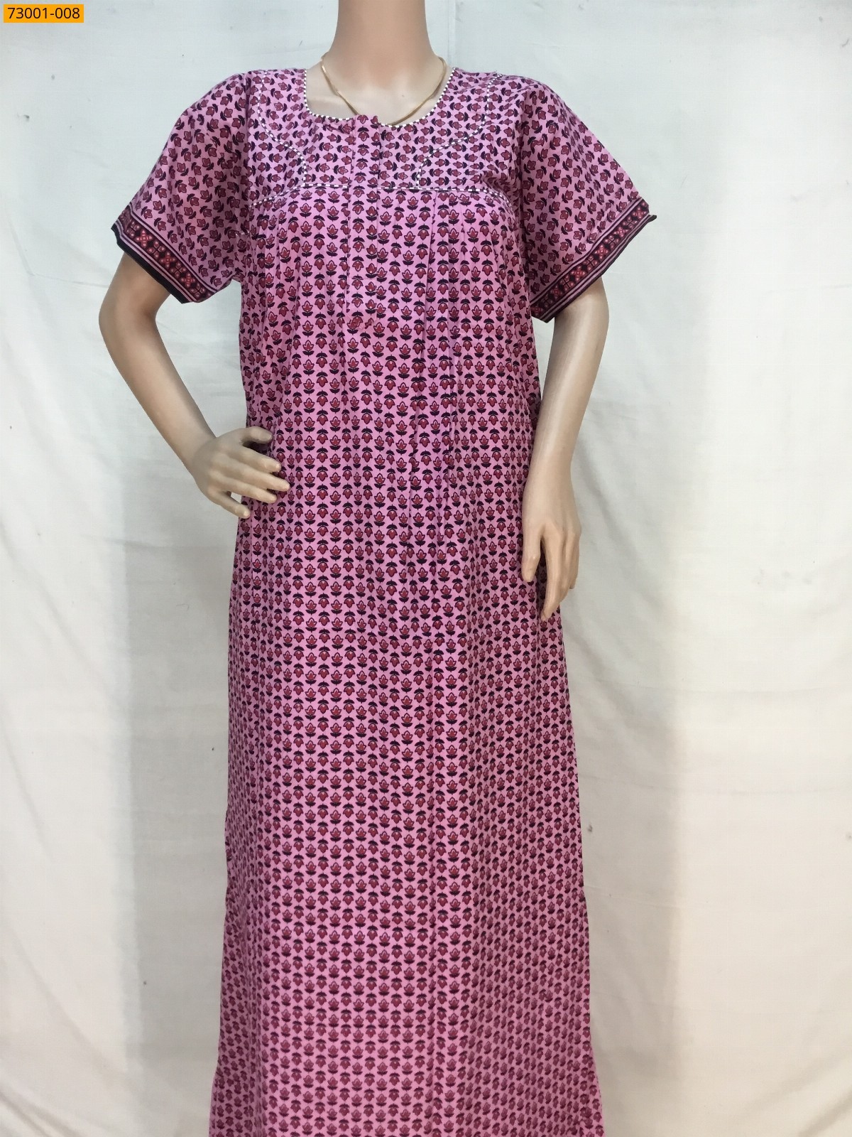 Pink Cotton Printed Nighty