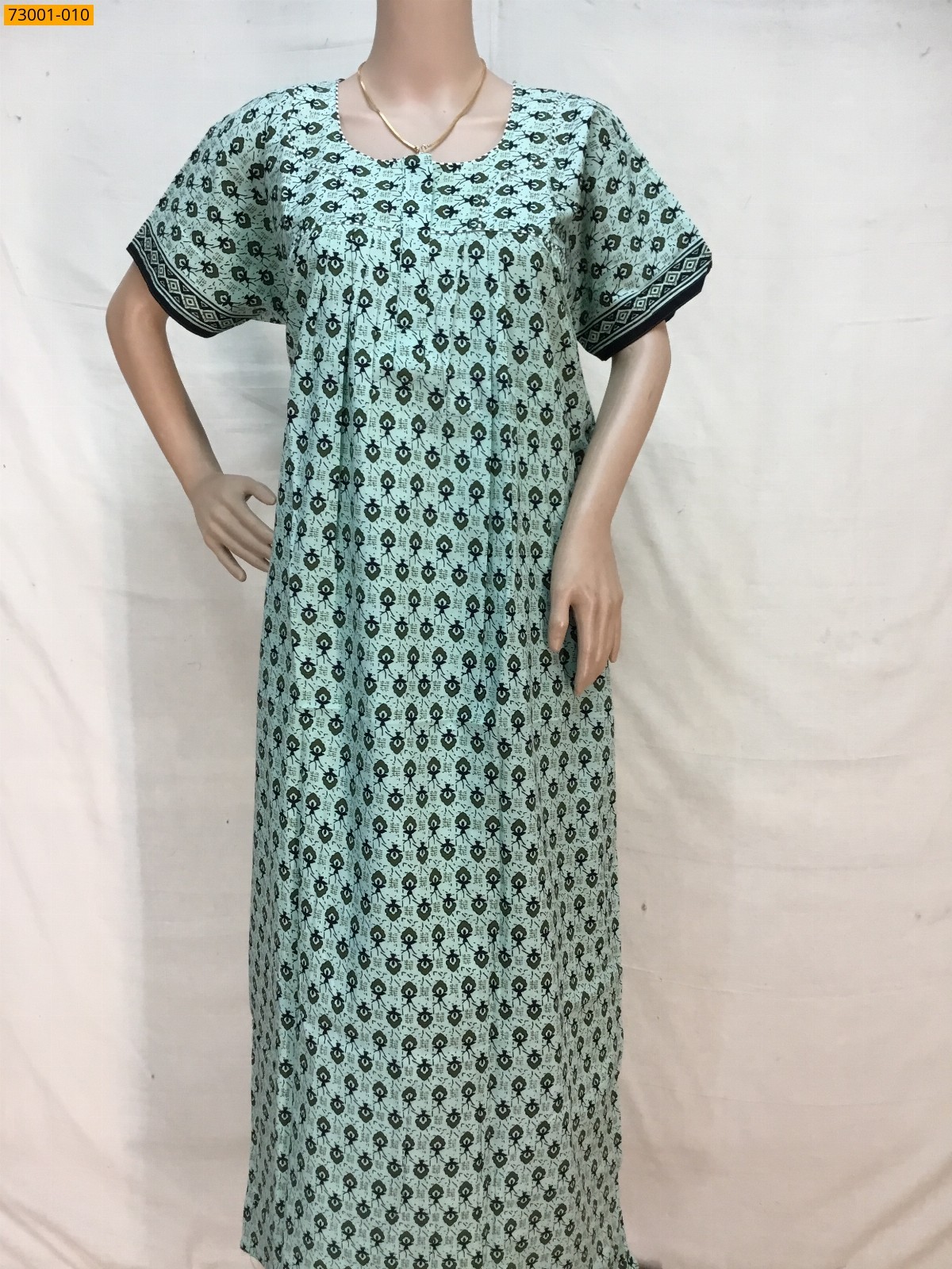 Light Green Cotton Printed Nighty