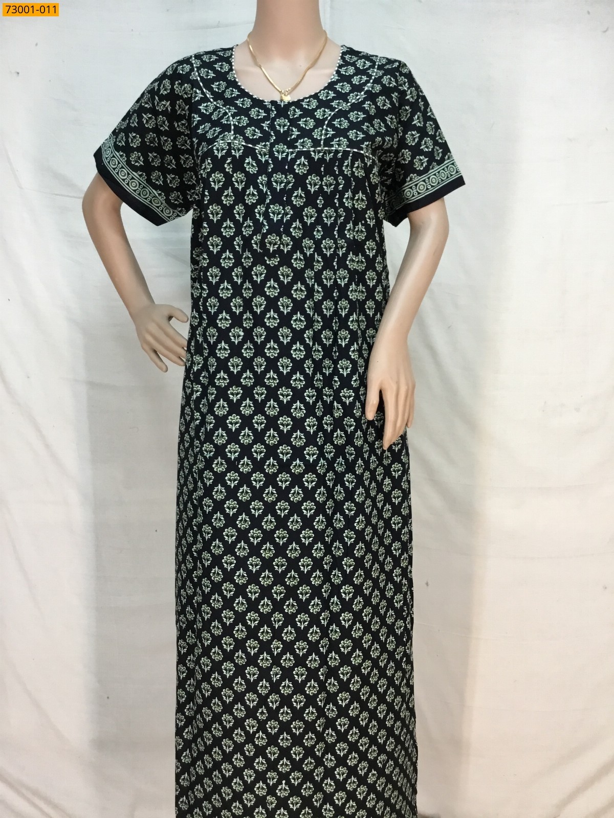 Black Cotton Printed Nighty
