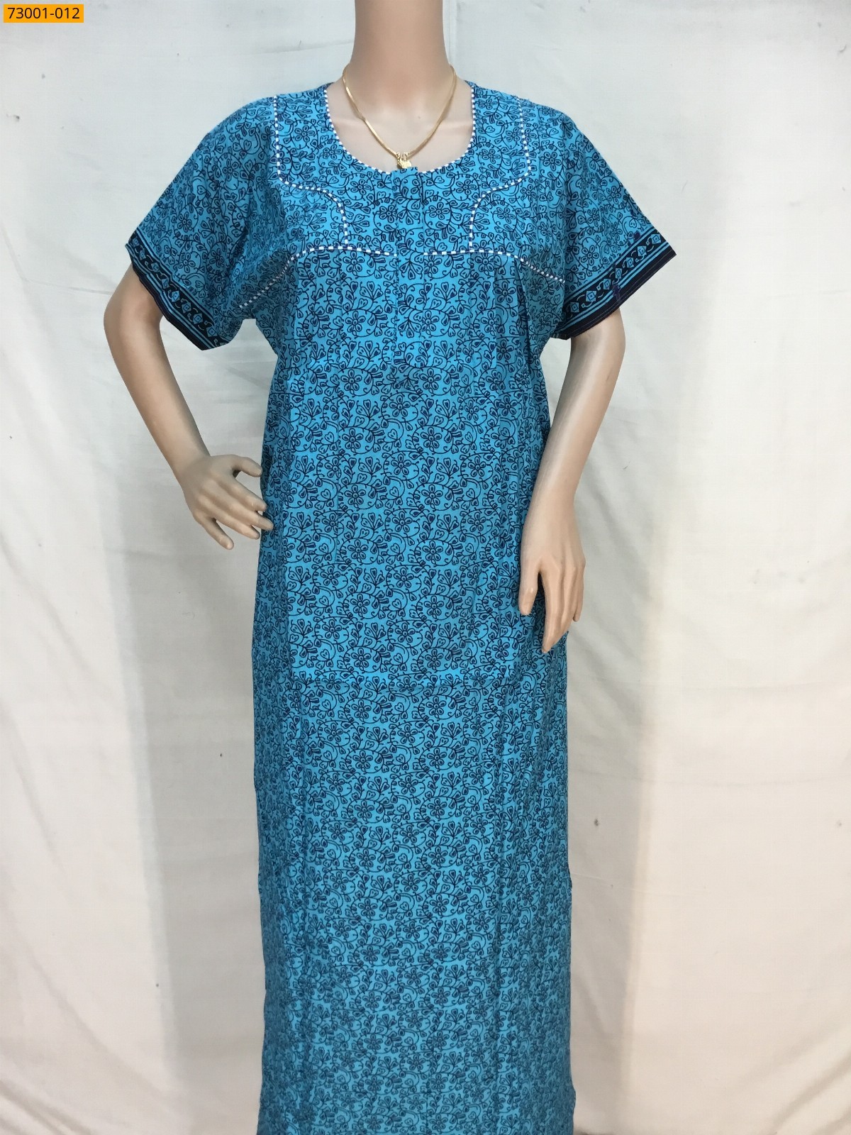 Blue Cotton Printed Nighty