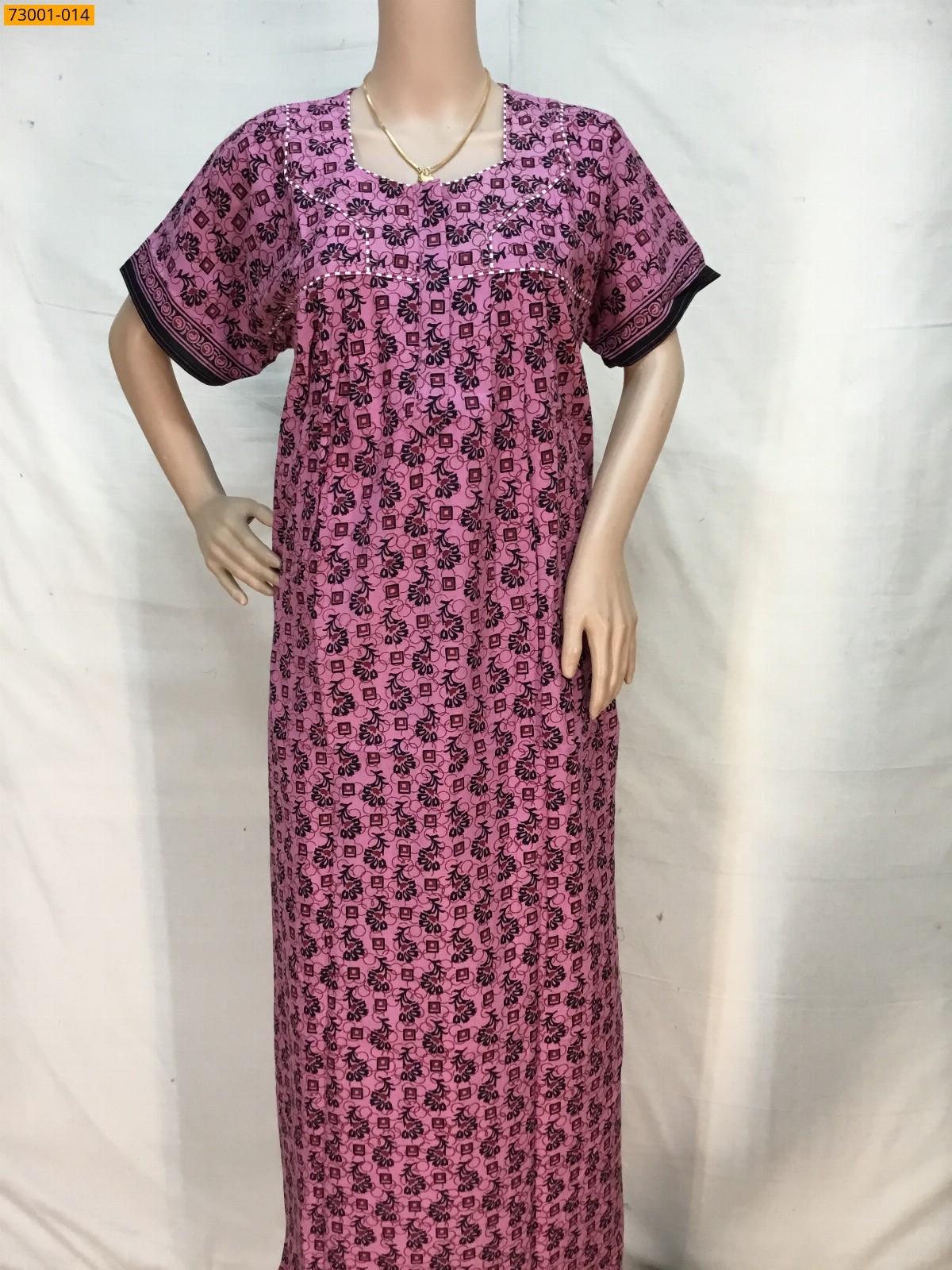 Pink Cotton Printed Nighty