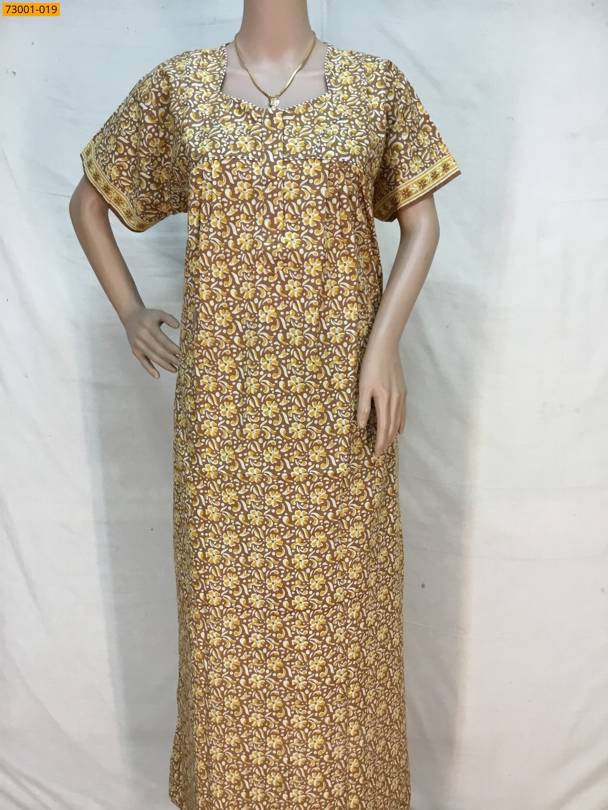 Yellow Cotton Printed Nighty