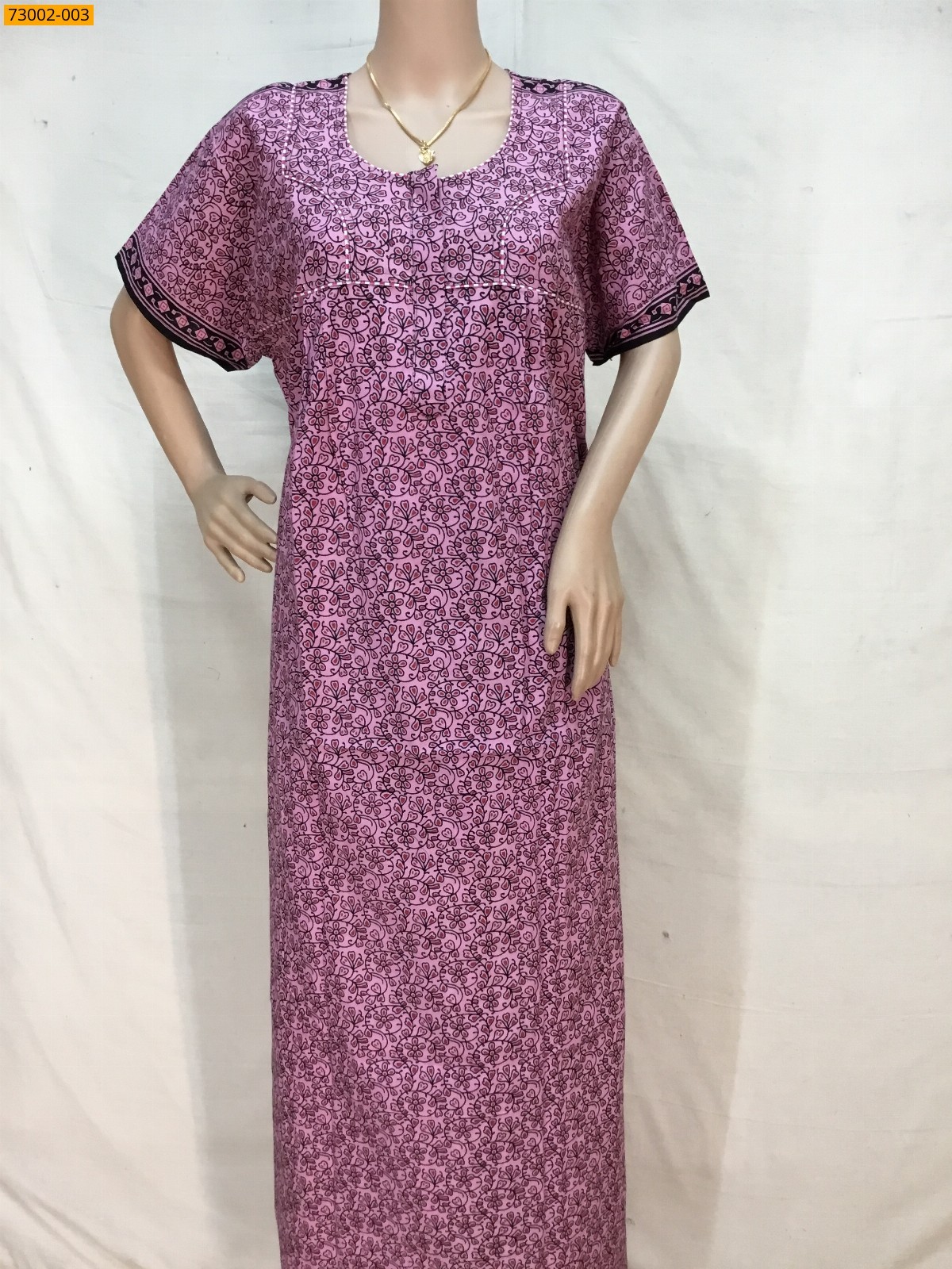 Pink Cotton Printed Nighty
