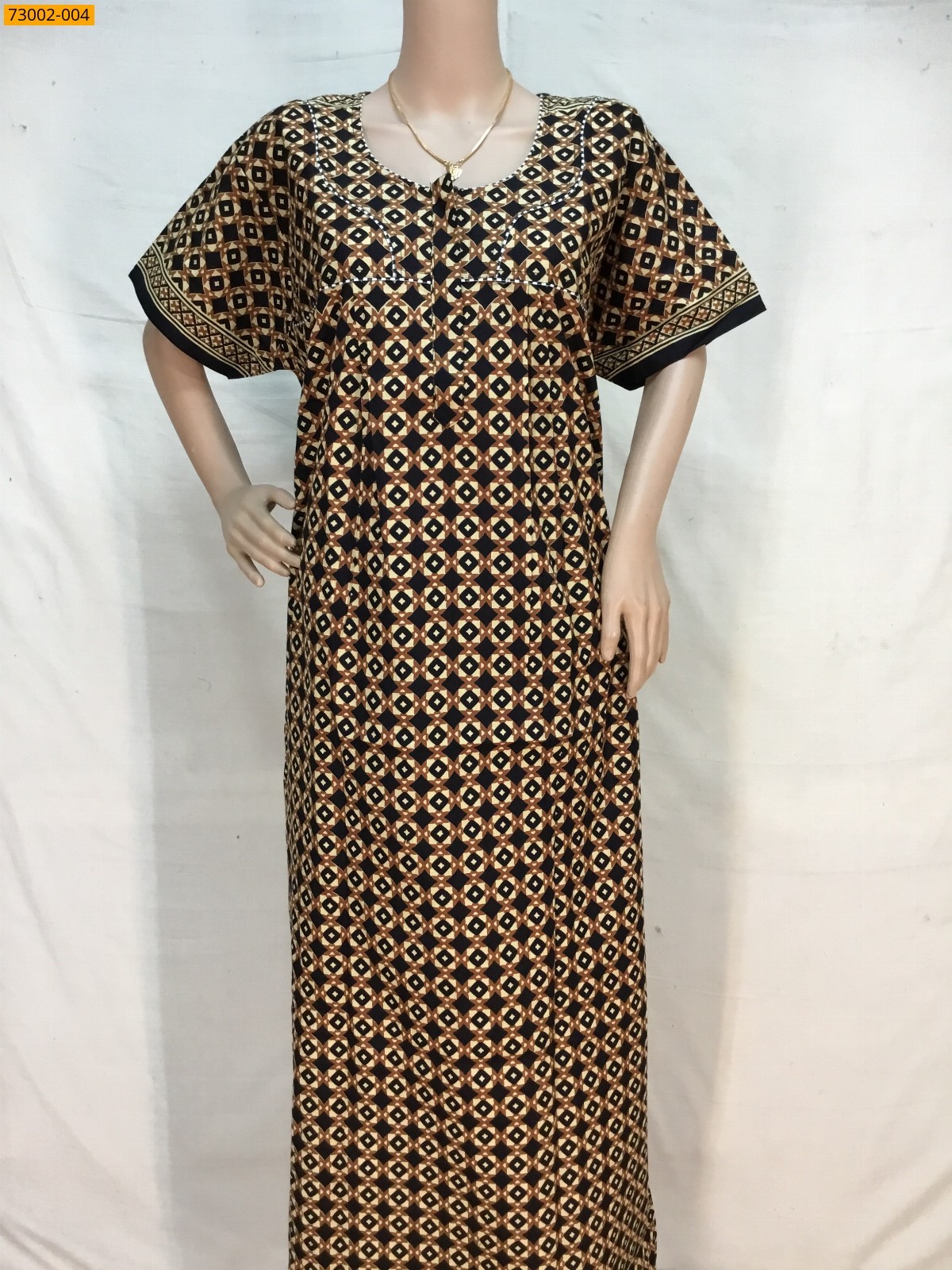 Brown Cotton Printed Nighty