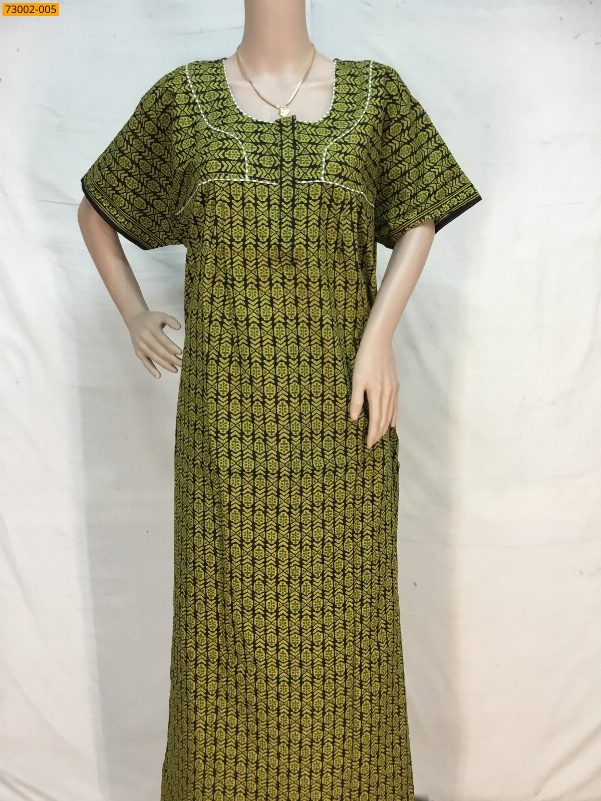 Green Cotton Printed Nighty