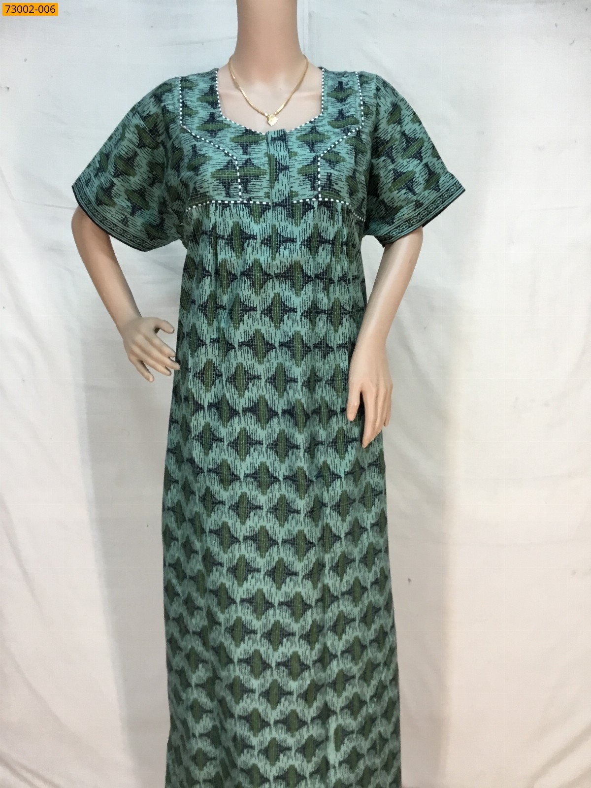Green Cotton Printed Nighty