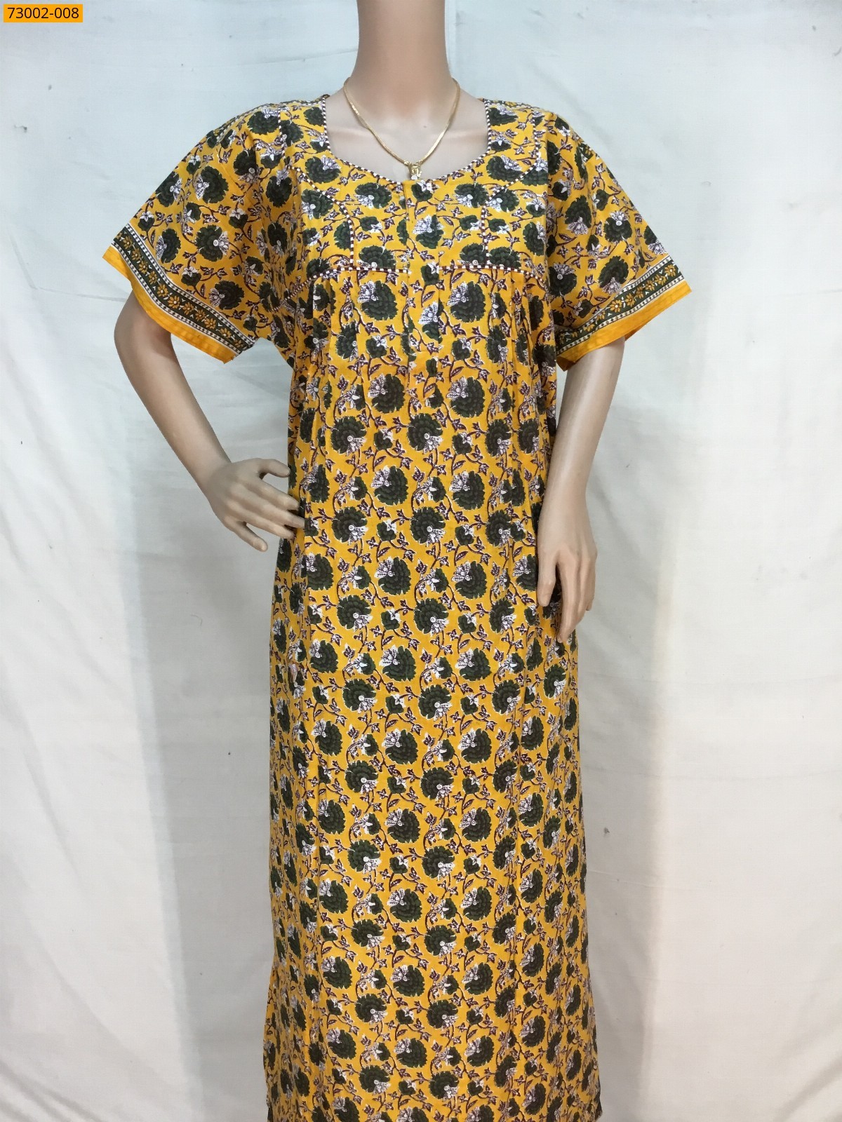 Mustard Cotton Printed Nighty
