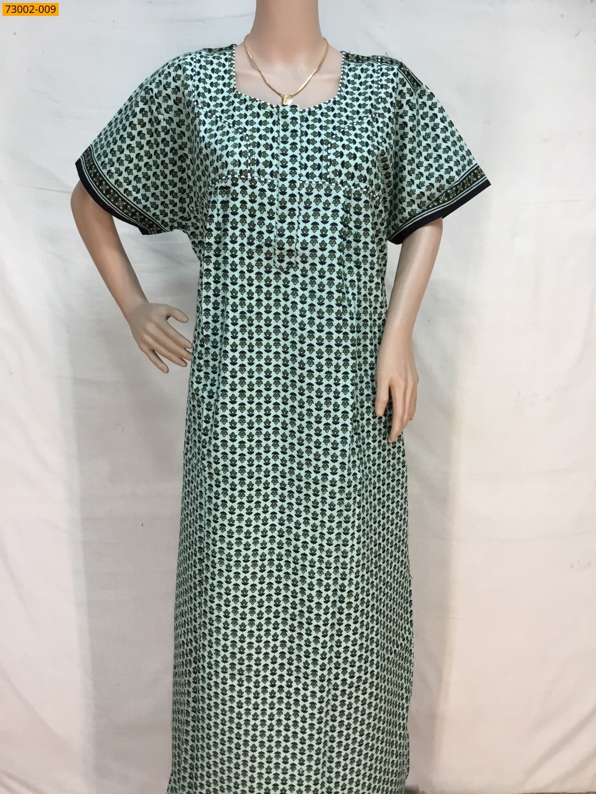 Green Cotton Printed Nighty