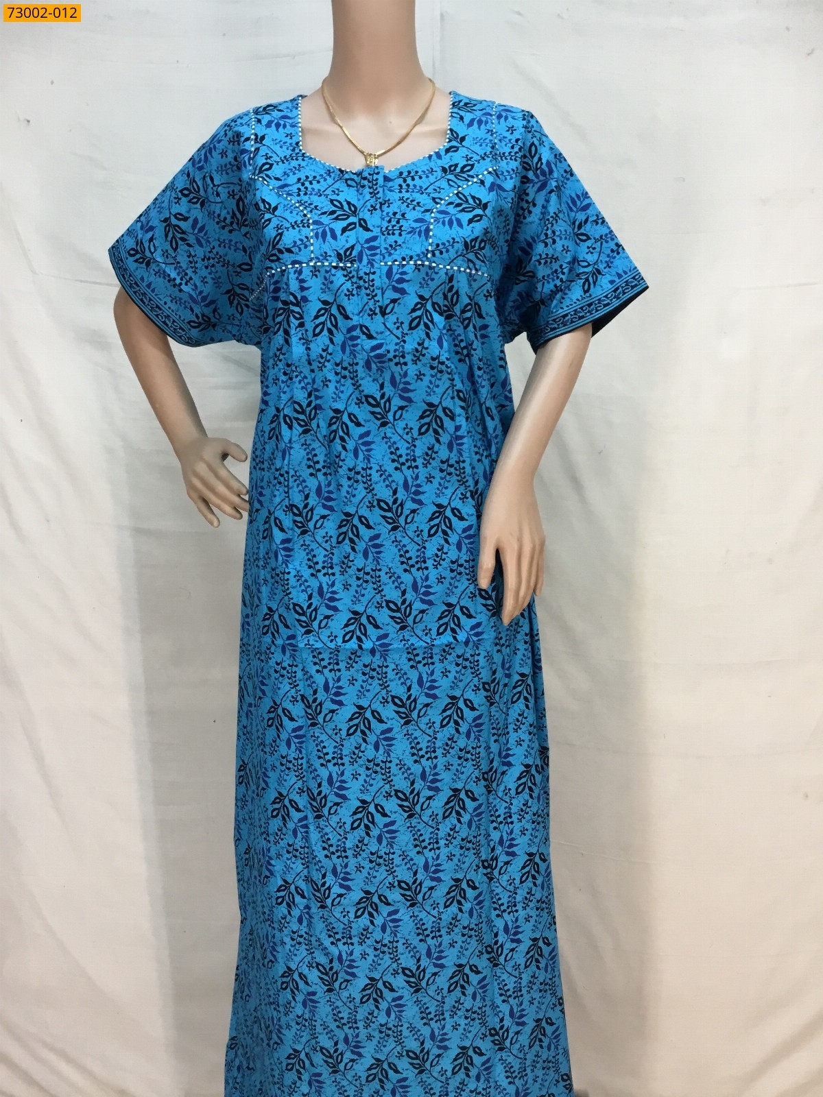 Blue Cotton Printed Nighty