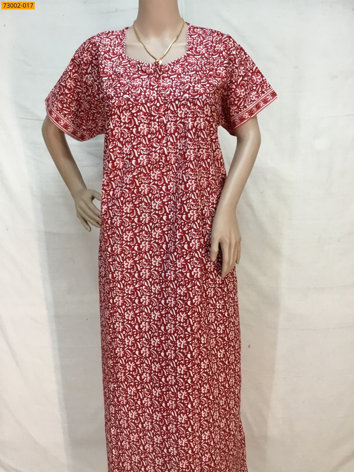 Red Cotton Printed Nighty