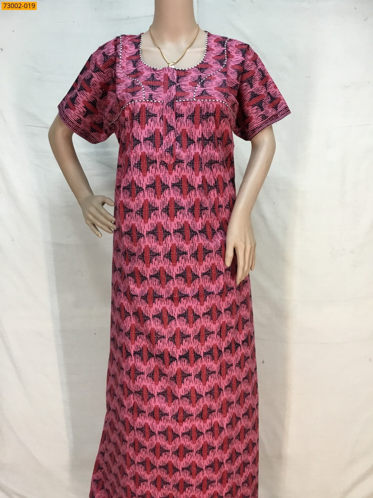 Pink Cotton Printed Nighty
