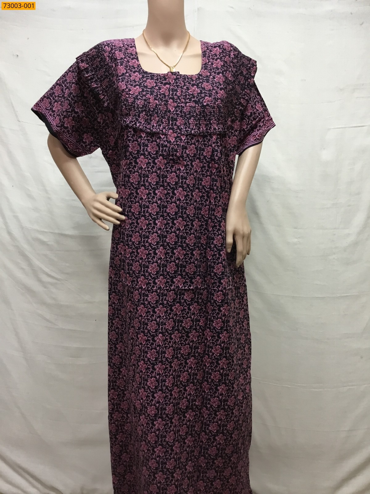 Pink Cotton Printed Menaga Nighty 