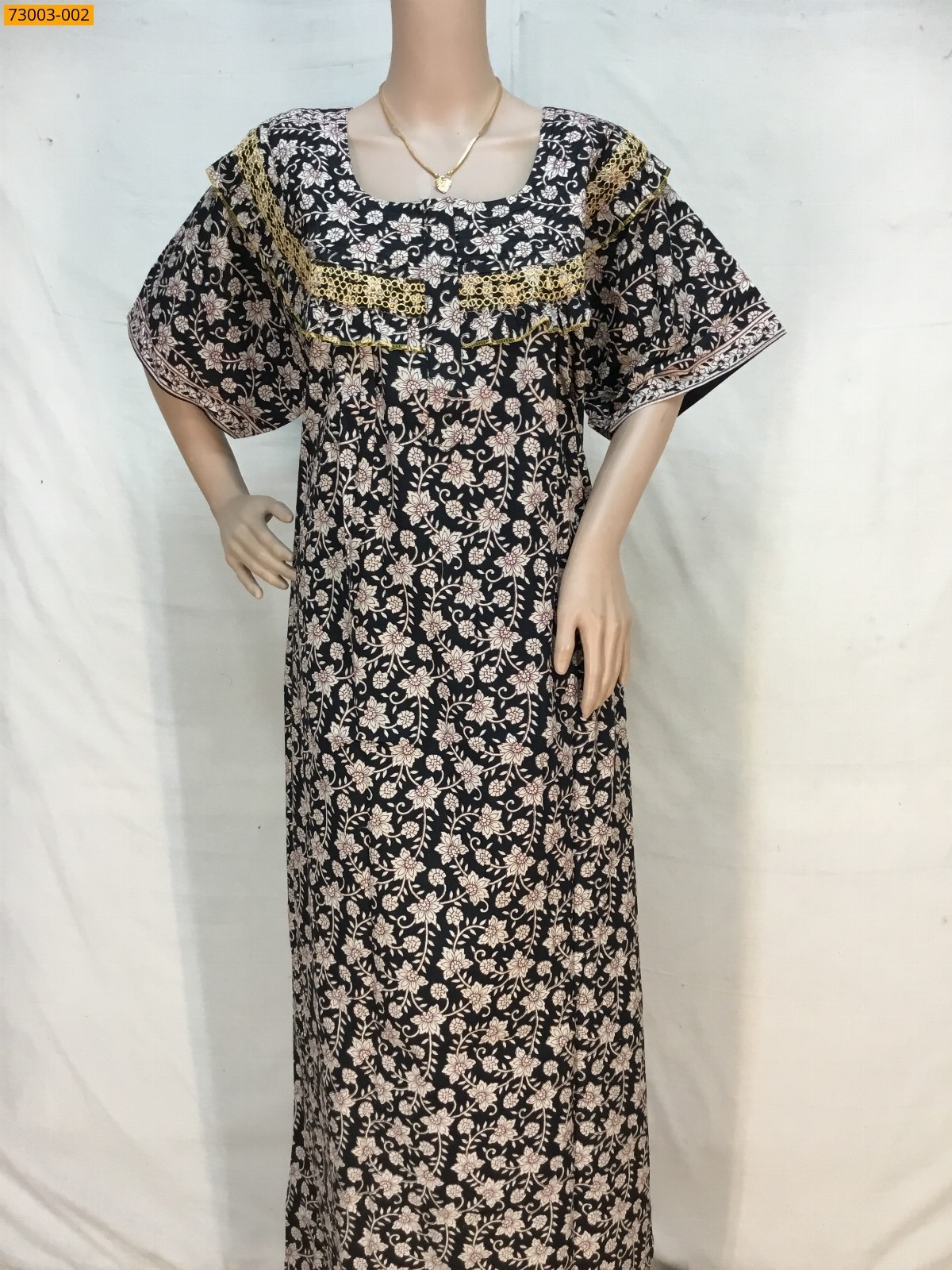 Beige Cotton Printed Menaga Nighty 