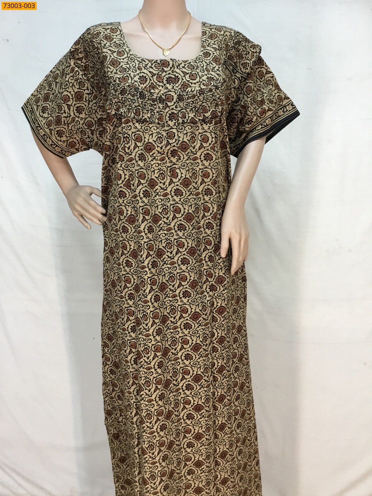 Beige Cotton Printed Menaga Nighty 