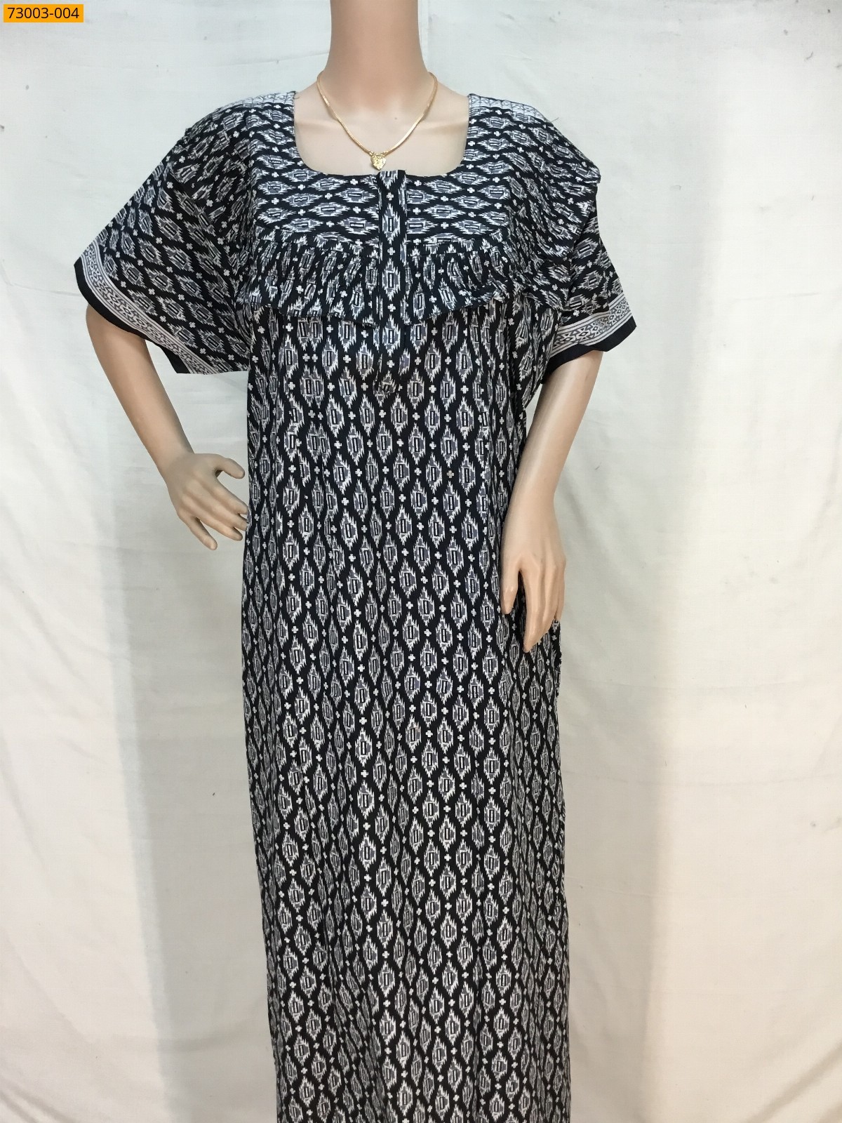 Black Cotton Printed Menaga Nighty 