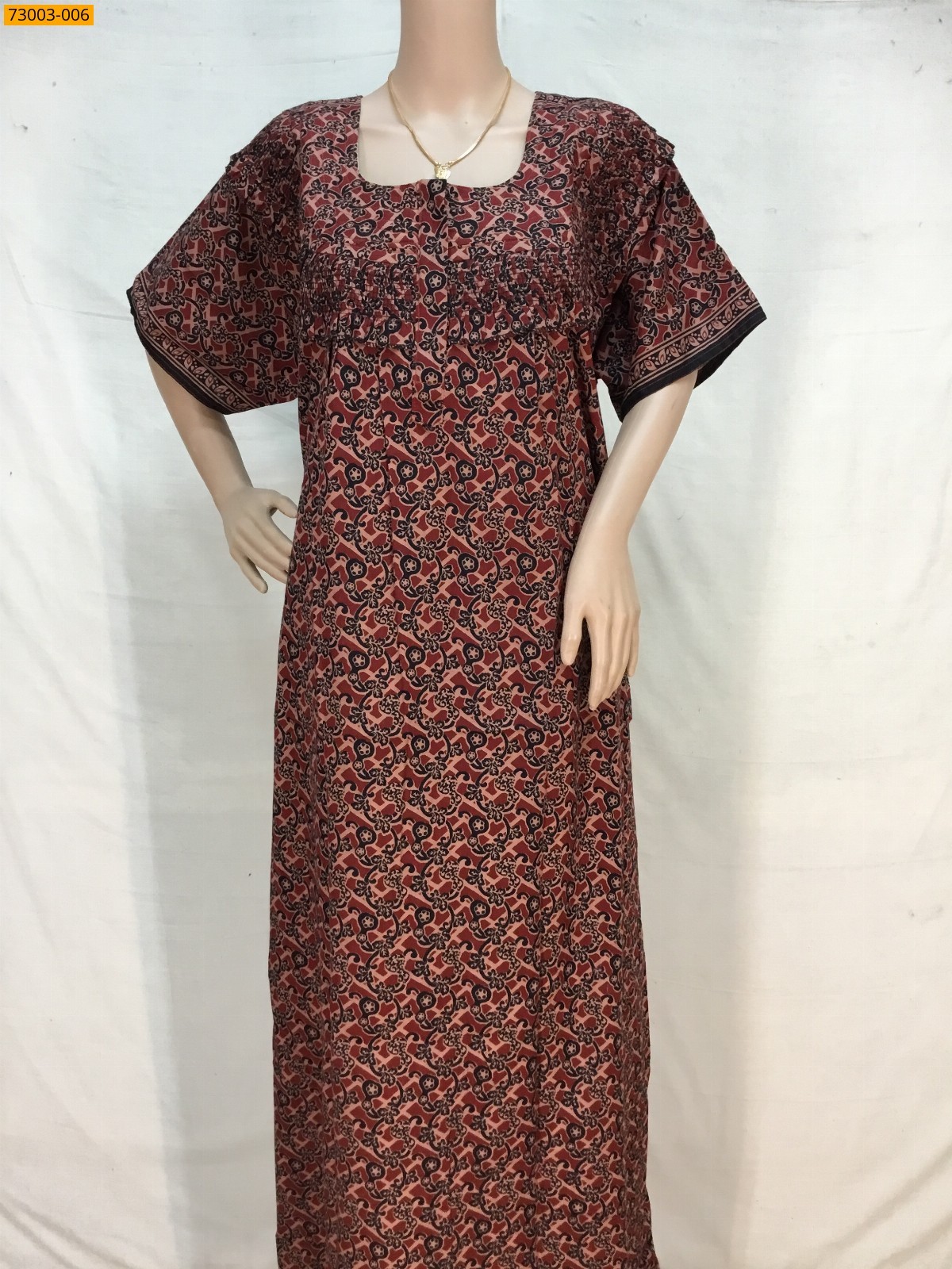 Maroon Cotton Printed Menaga Nighty 