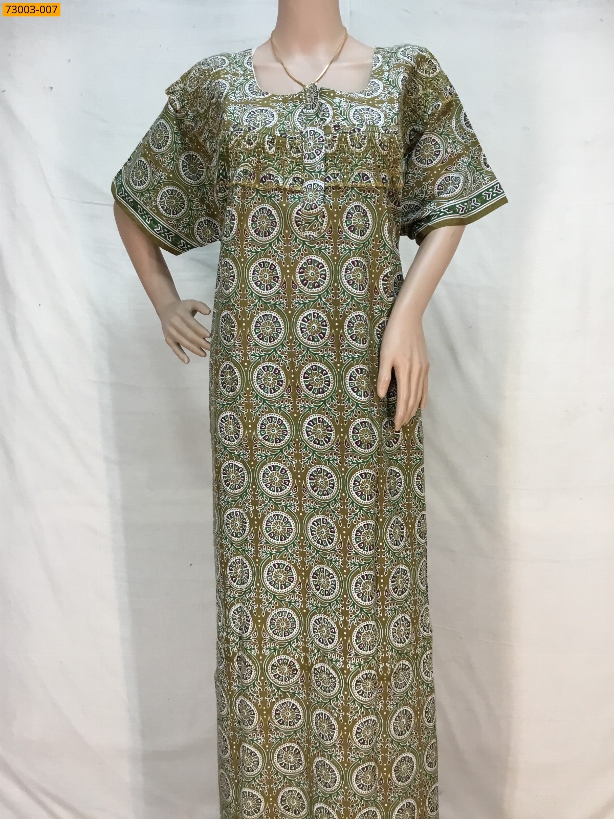 Green Cotton Printed Menaga Nighty 
