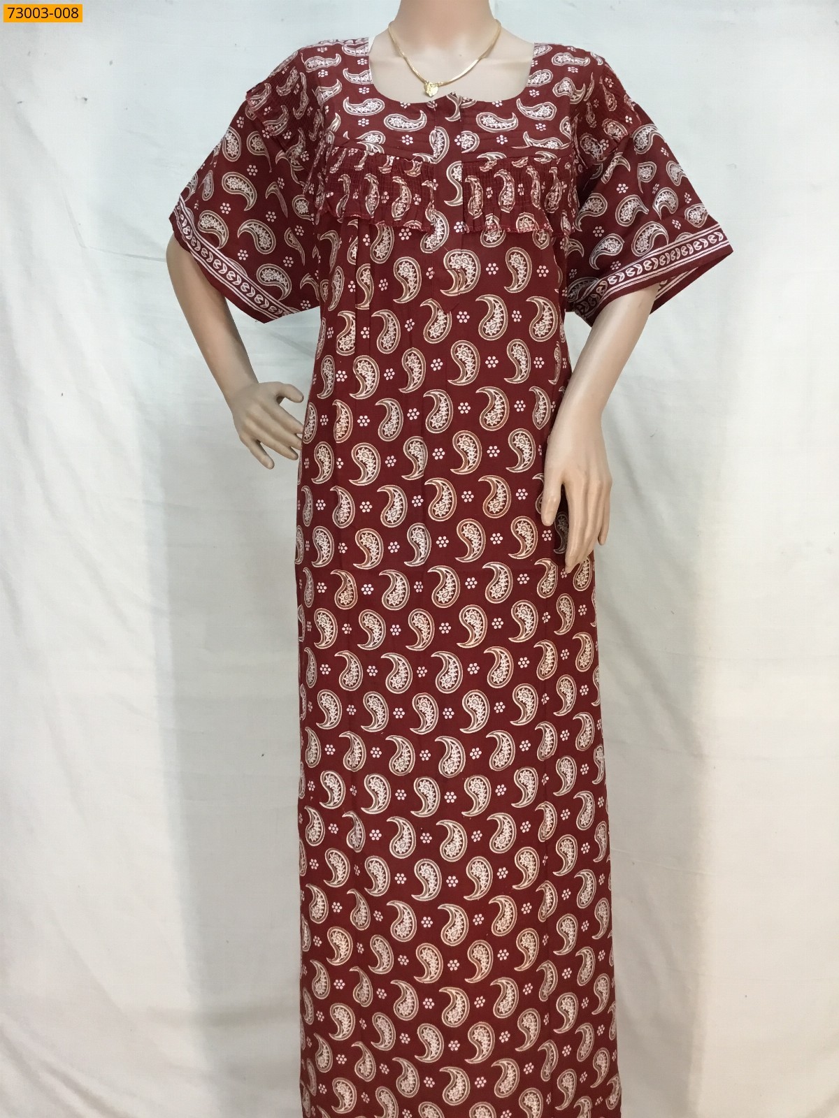 Maroon Cotton Printed Menaga Nighty 