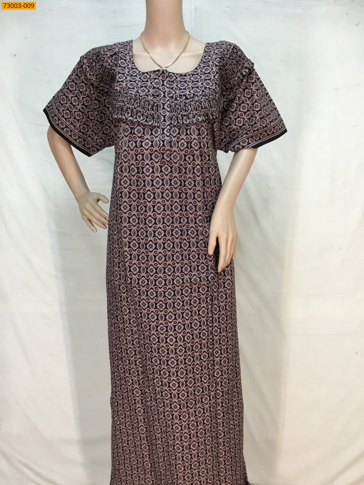 Light Pink Cotton Printed Menaga Nighty 