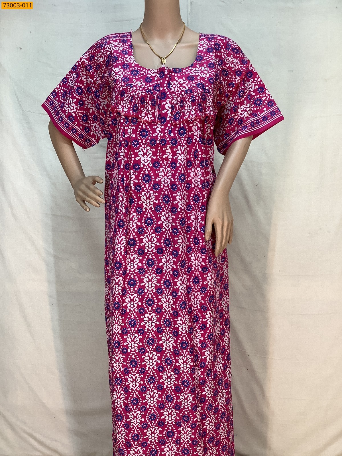 Pink Cotton Printed Menaga Nighty 