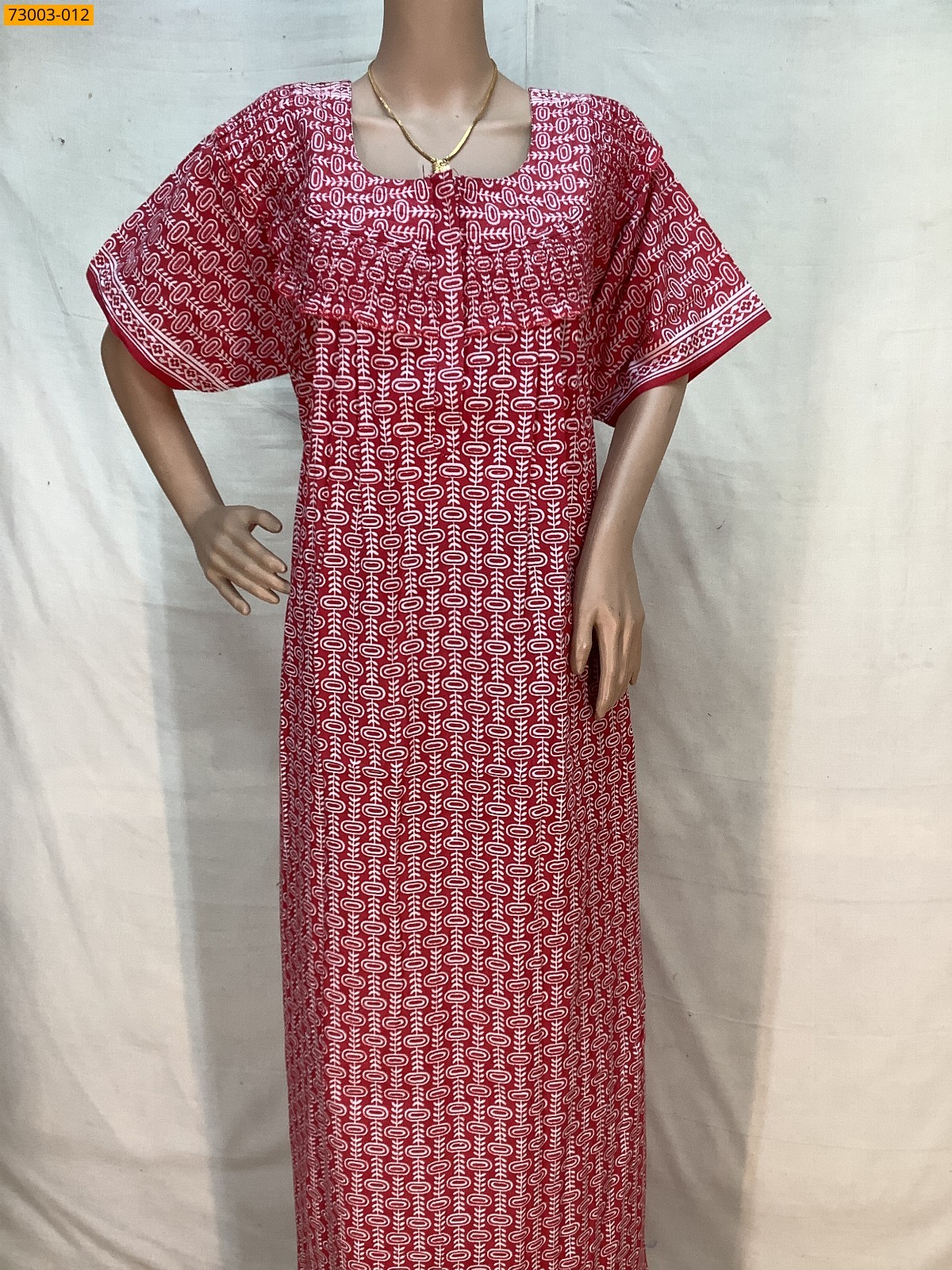 Red Cotton Printed Menaga Nighty 