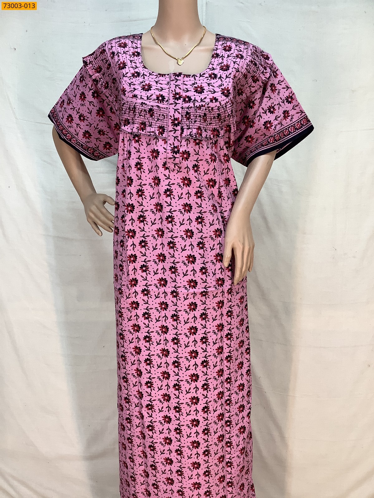 Light Pink Cotton Printed Menaga Nighty 