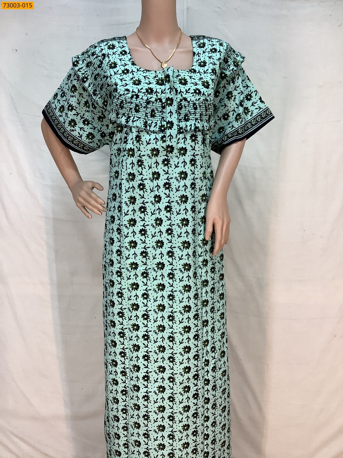 Green Cotton Printed Menaga Nighty 