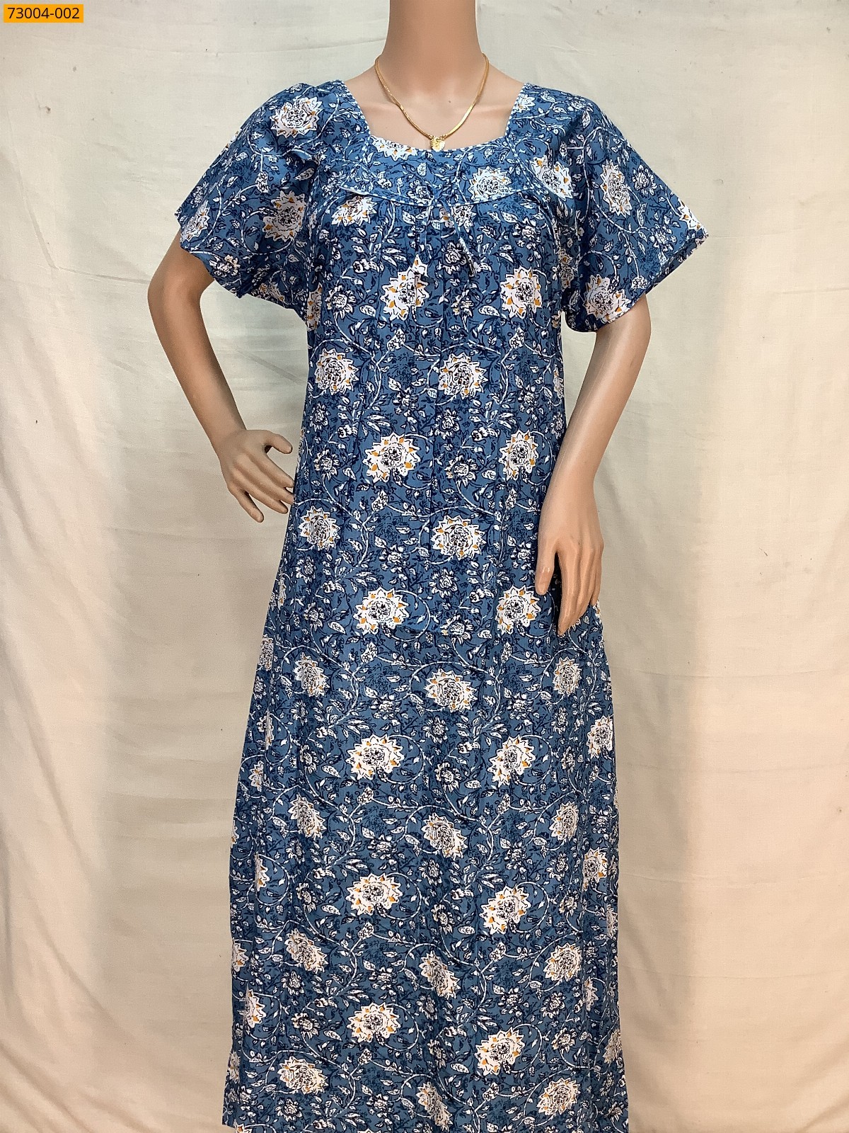 Blue Cotton Printed Galaxy Nighty