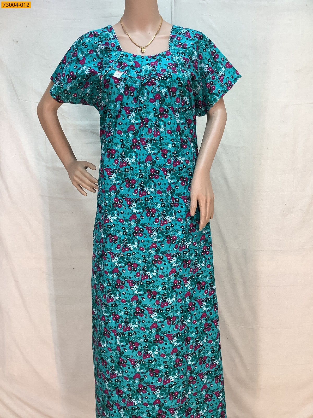 Green Cotton Printed Galaxy Nighty