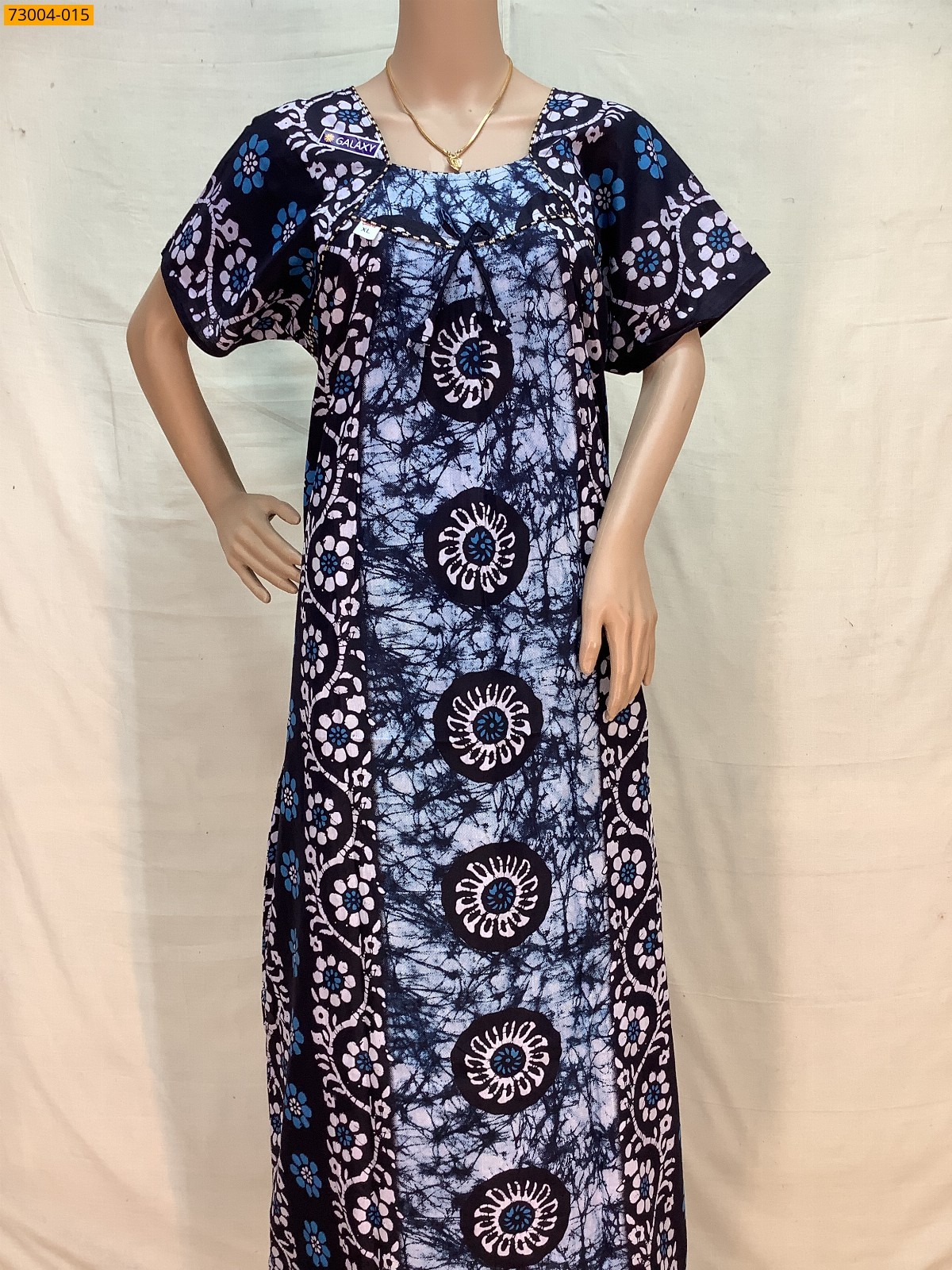 Navy Blue Cotton Printed Galaxy Nighty