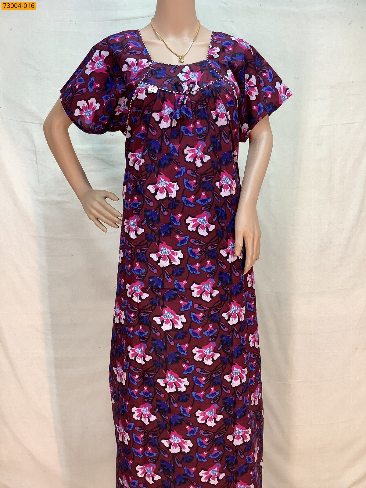 Maroon Cotton Printed Galaxy Nighty