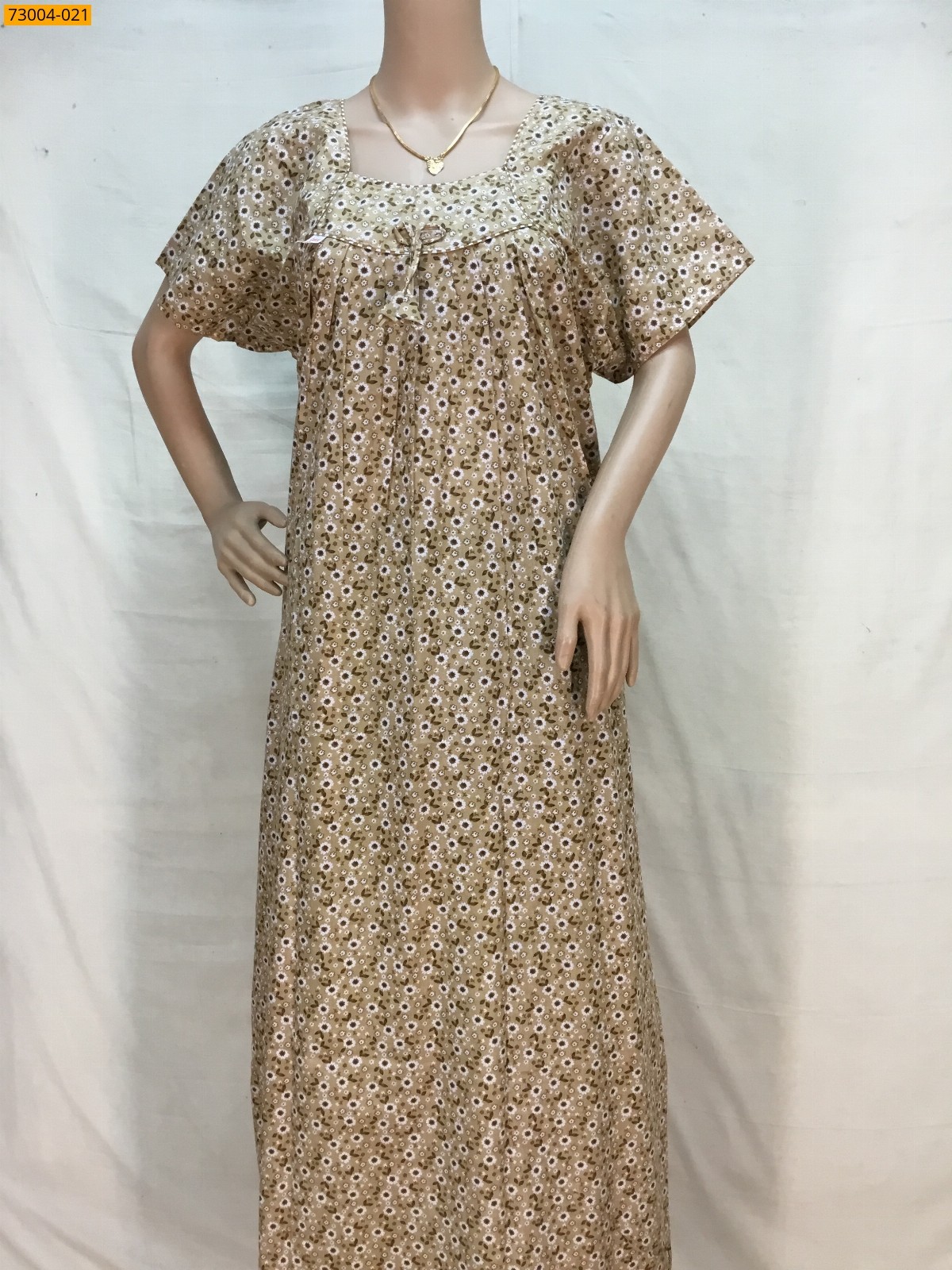 Beige Cotton Printed Galaxy Nighty