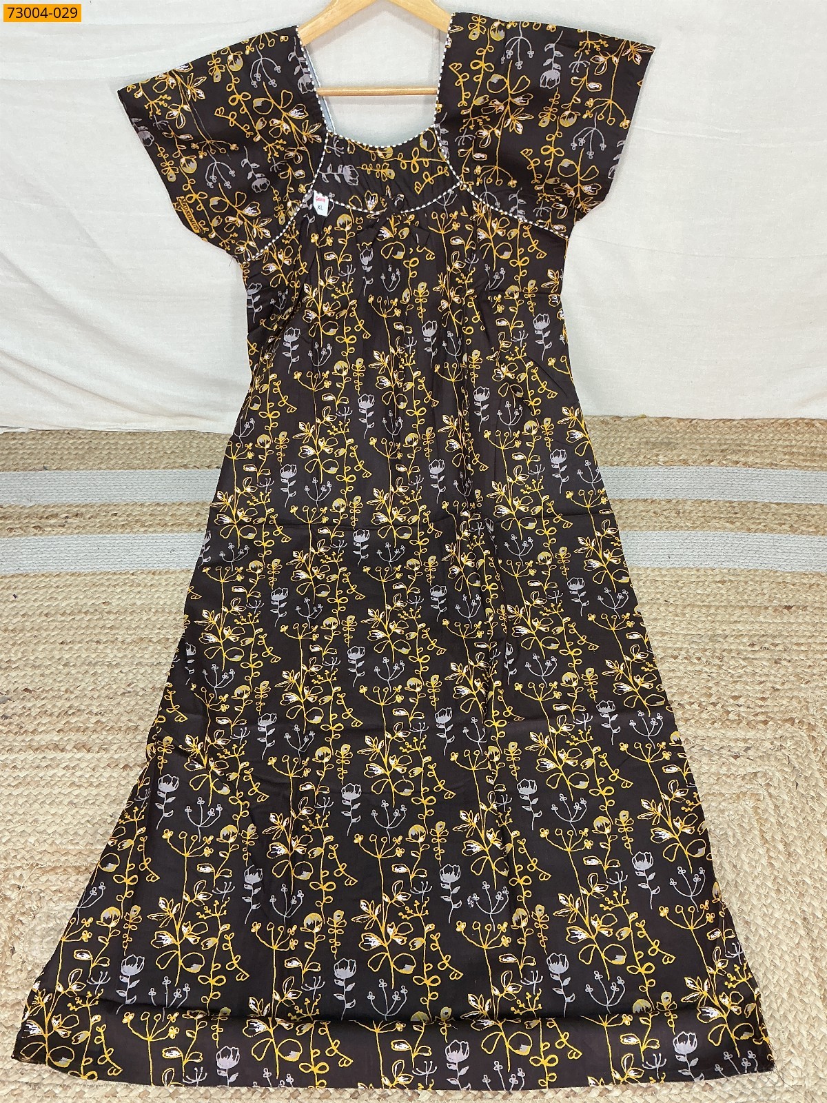 Brown Cotton Printed Galaxy Nighty