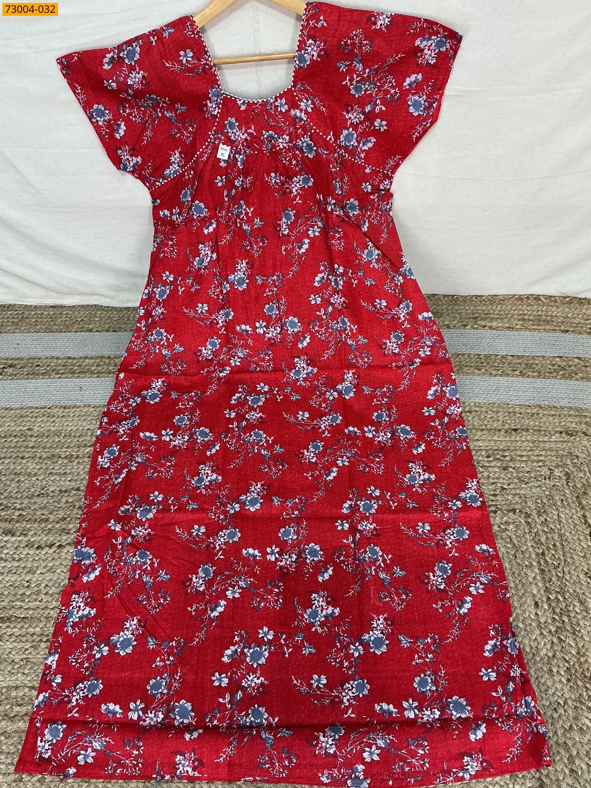 Red Cotton Printed Galaxy Nighty