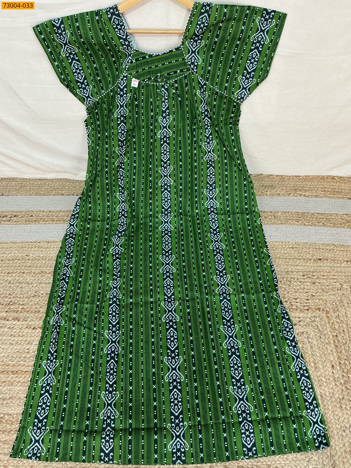 Green Cotton Printed Galaxy Nighty