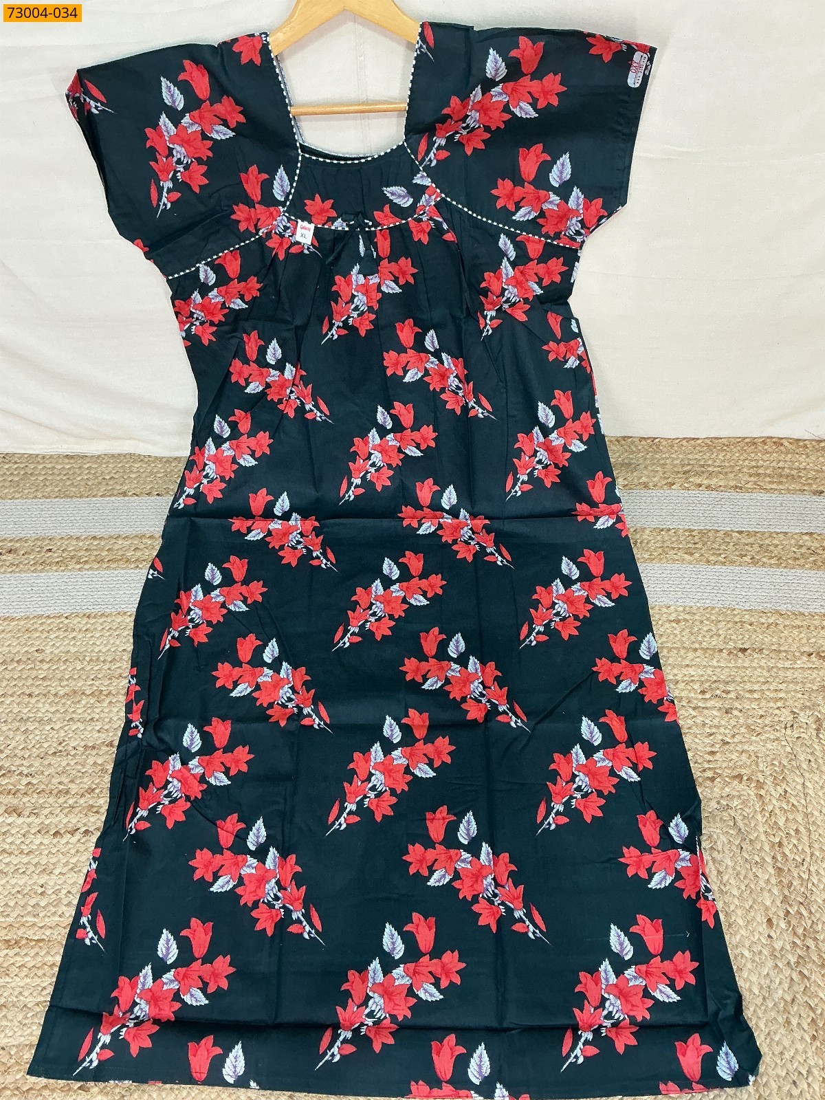 Black Cotton Printed Galaxy Nighty