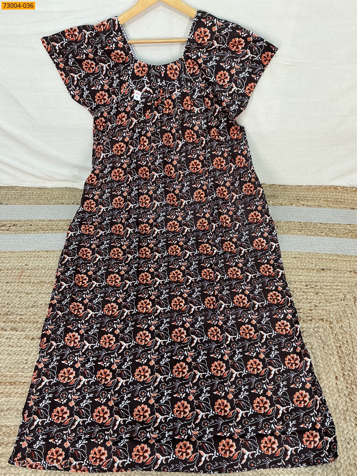 Brown Cotton Printed Galaxy Nighty