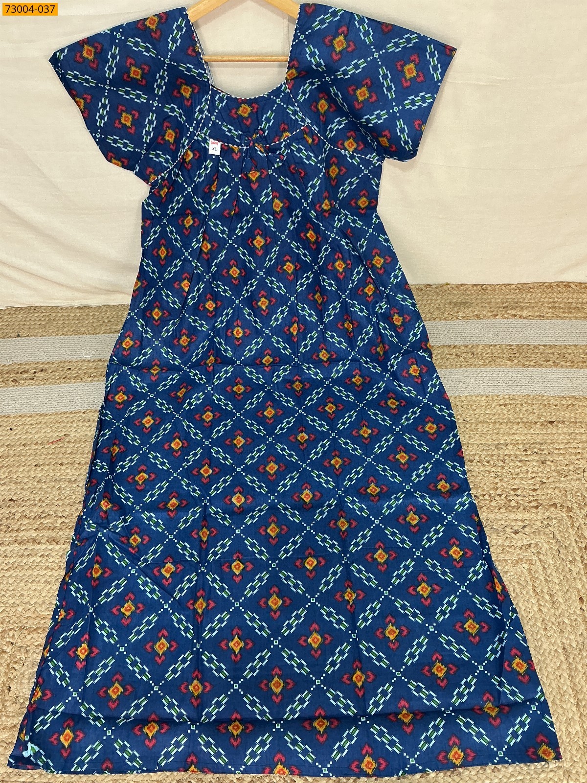 Navy Blue Cotton Printed Galaxy Nighty