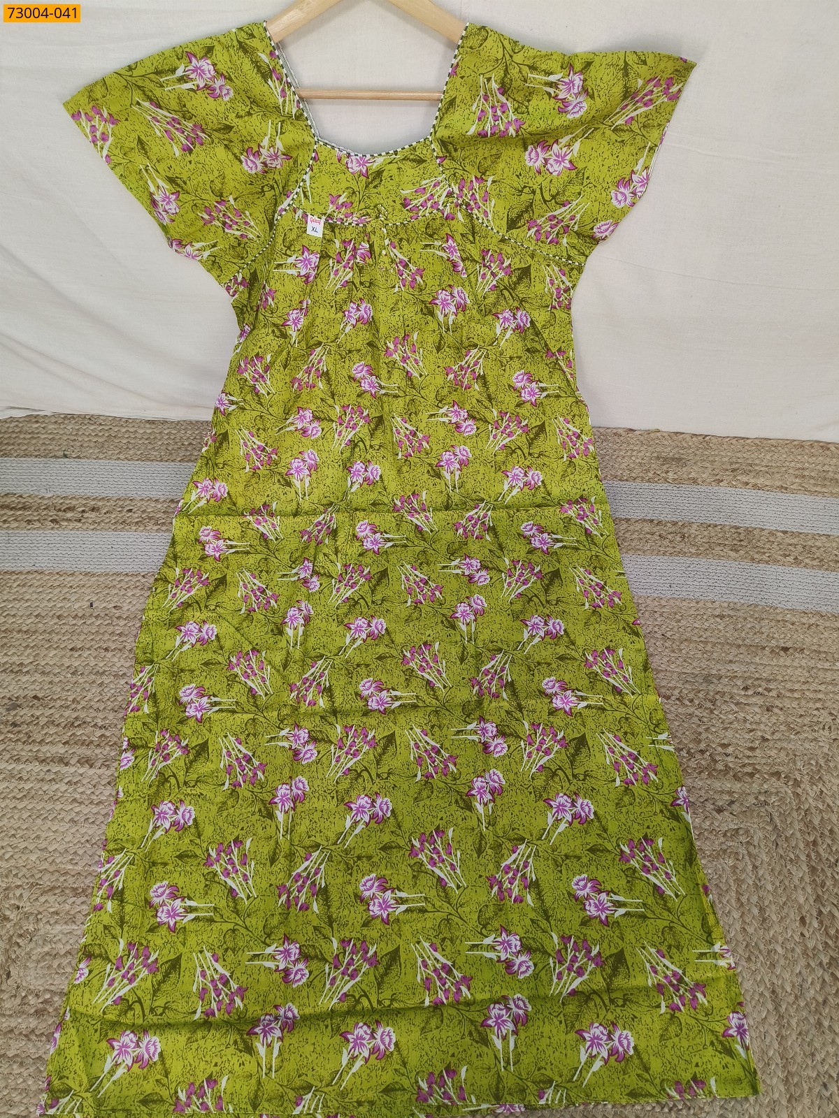 Olive Green Cotton Printed Galaxy Nighty