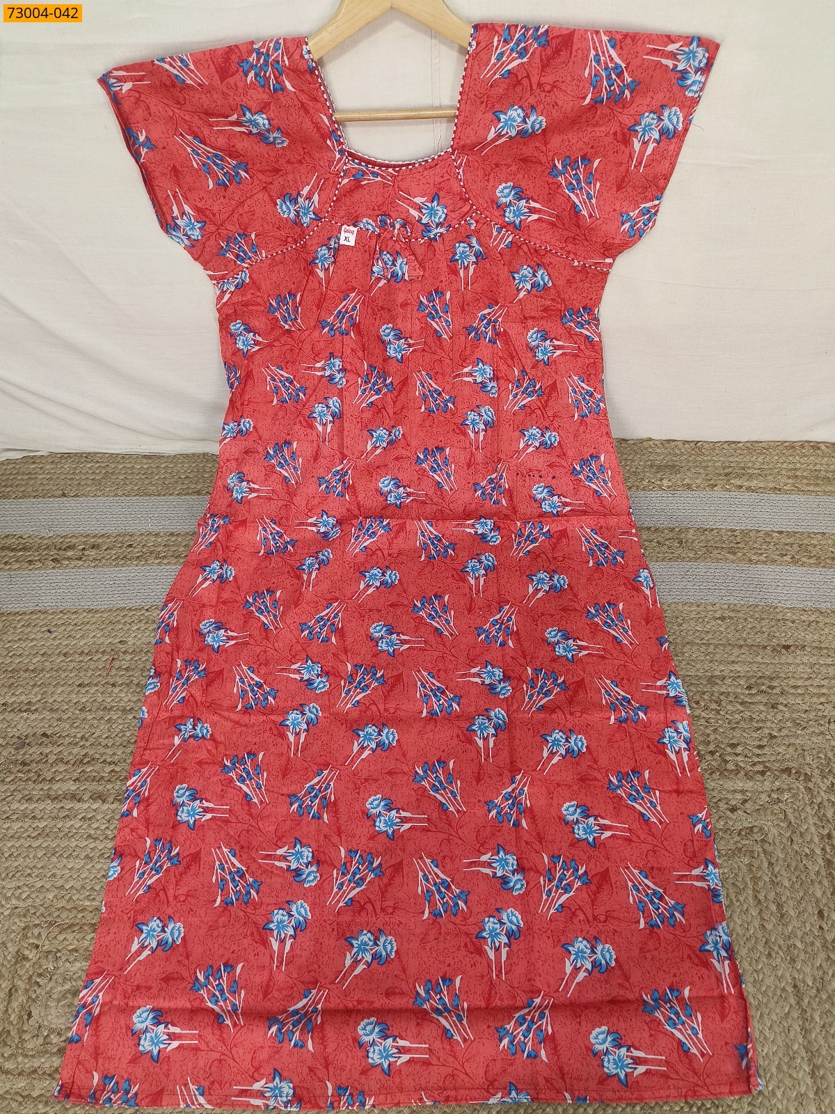 Red Cotton Printed Galaxy Nighty