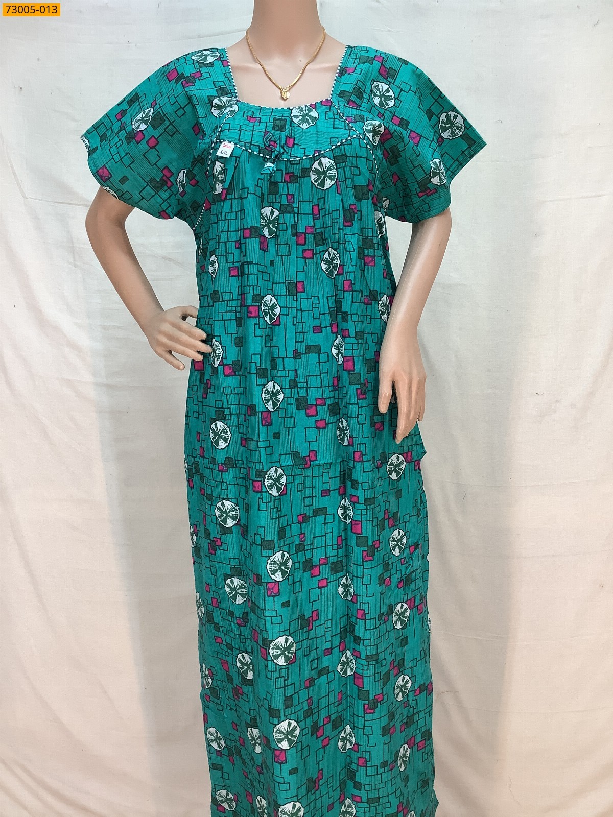 Green Cotton Printed Galaxy Nighty