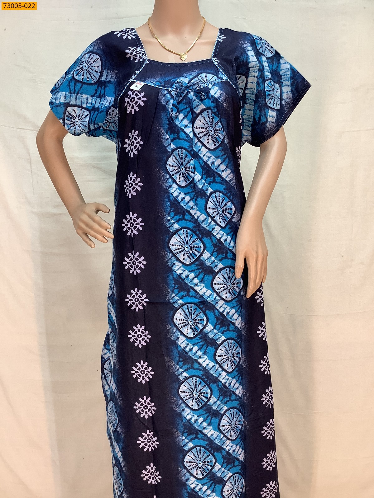 Navy Blue Cotton Printed Galaxy Nighty