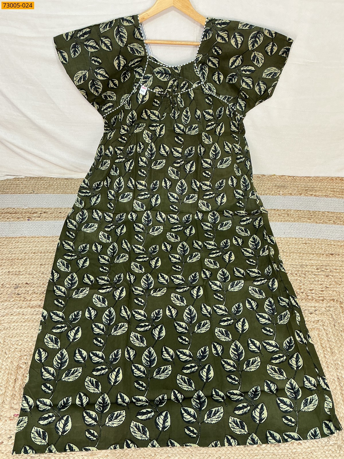 Dark Green Cotton Printed Galaxy Nighty